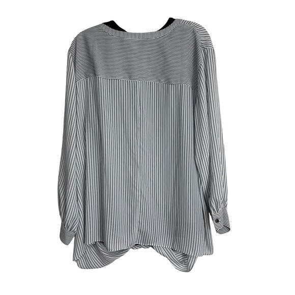 Catherines Faux Wrap Blouse w/ Inner attached Tank Size 3X White Black Stripe - Picture 3 of 6